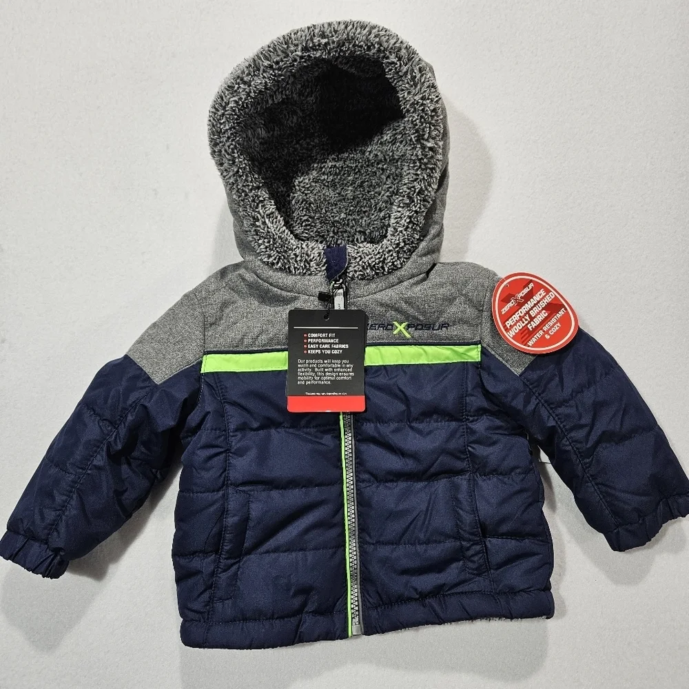 ZeroXposur Toddler Baby Boy Navy Blue 12M‎ Hooded Sherpa Lined Midweight Jacket